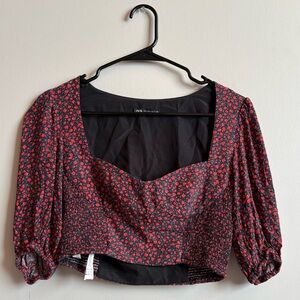 Zara Black and Red Floral Blouse (S-M)
